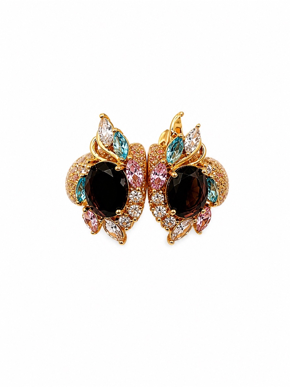 Gold-Tone Multicolor Crystal Earrings - Black Center